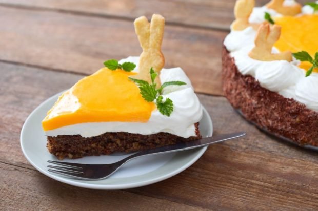 Chocolate cake with cottage cheese cream and orange filling