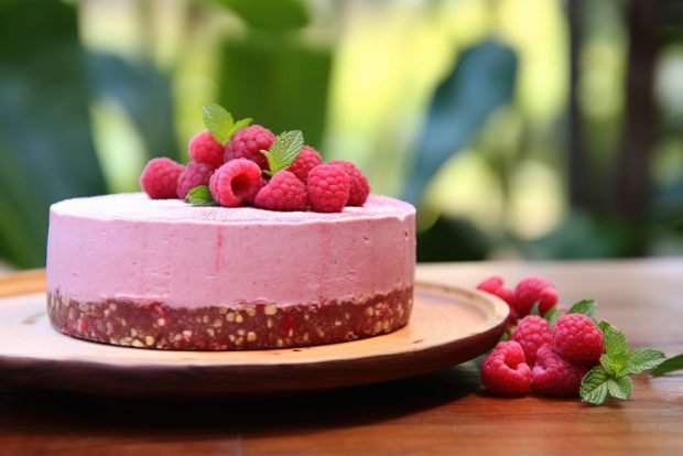 Cheesecake with raspberries without baking 