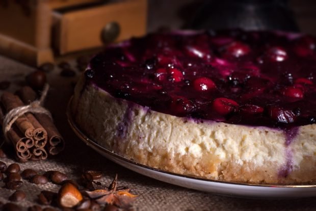 Cherry cheesecake without baking is a simple and delicious recipe how to cook step by step