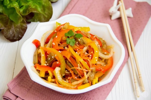 Eggplant, Korean carrot and bell pepper salad