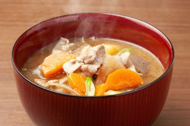 Miso soup with pork and vegetables 