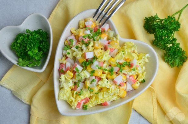 Classic salad of Peking cabbage and crab sticks