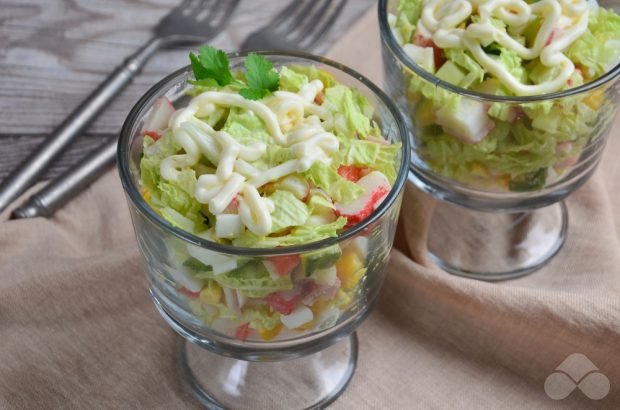 Cocktail salad with crab sticks and Peking cabbage