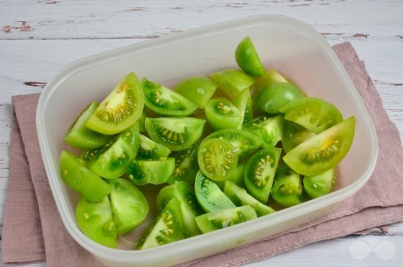 Green tomatoes in Korean: photo of recipe preparation, step 1