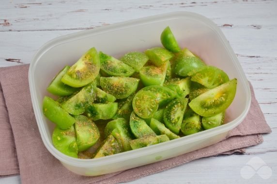 Green tomatoes in Korean: photo of recipe preparation, step 2