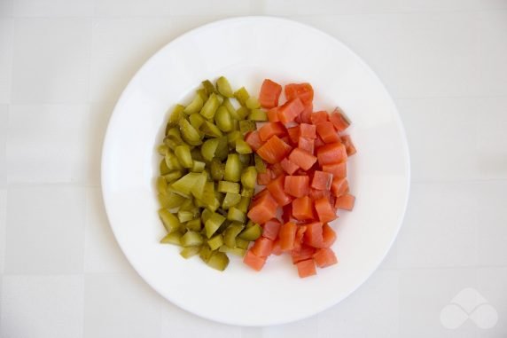 Salad of red fish, potatoes and pickled cucumbers: photo of recipe preparation, step 1