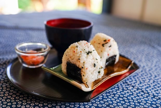 Onigiri with salmon and cream cheese