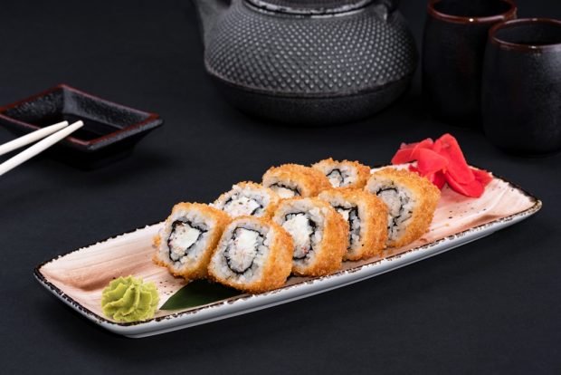 Tempura rolls with Philadelphia and crab sticks