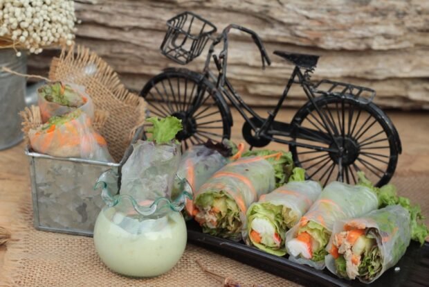 Spring rolls with crab sticks and vegetables