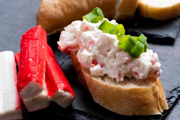 Spread with crab sticks on sandwiches 