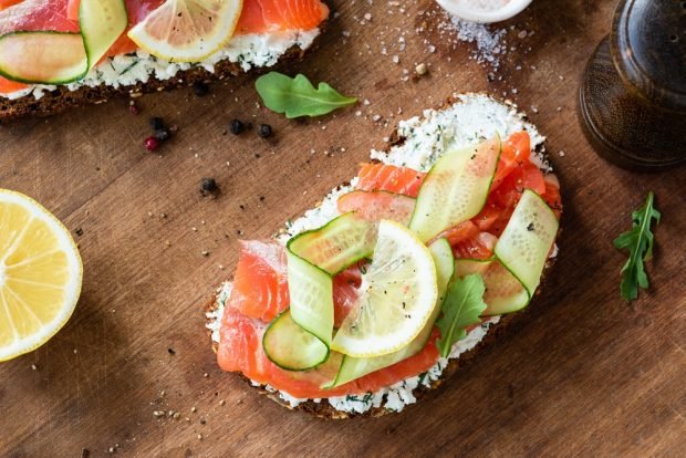 Sandwiches with red fish and cucumber are a simple and delicious recipe for cooking step by step