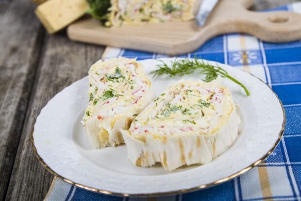 Pita bread roll with crab sticks and corn 