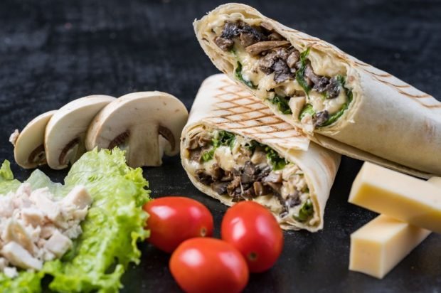 Shawarma with fried mushrooms and cheese 