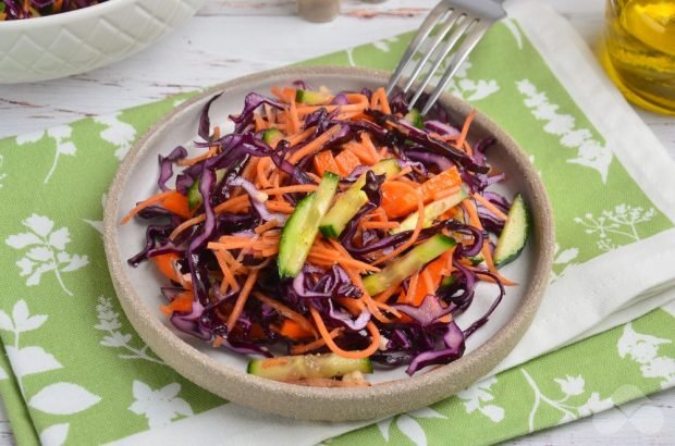 Salad of red cabbage, Korean carrots and fresh vegetables