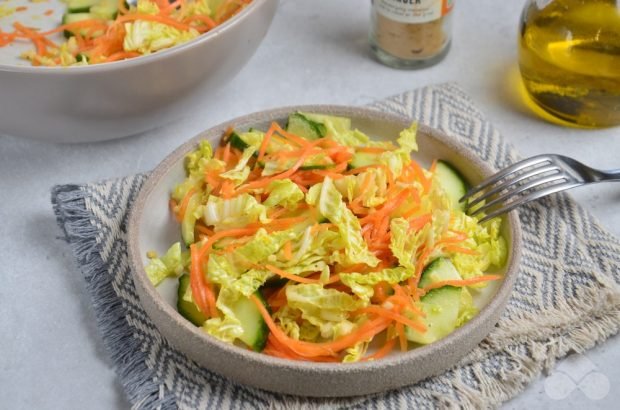 Salad of Peking cabbage, Korean carrots and cucumbers