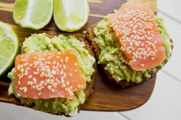 Sandwiches with avocado and red fish