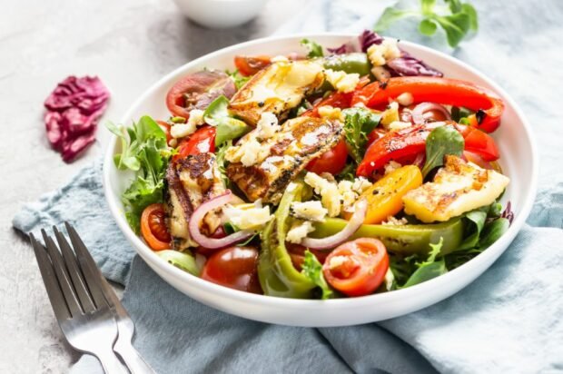 Salad with Adyghe cheese and grilled vegetables