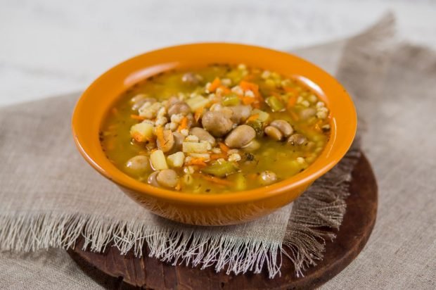 Pickle with champignons on chicken broth 