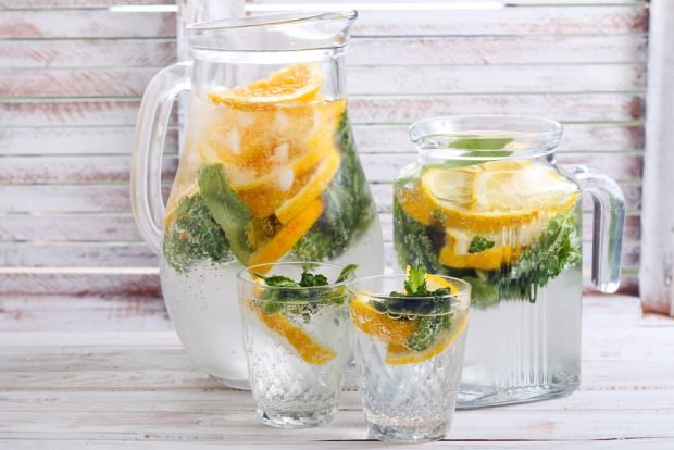 Homemade lemonade with mint and orange 