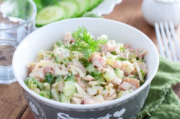 Salad of turkey, cheese and fresh cucumbers 