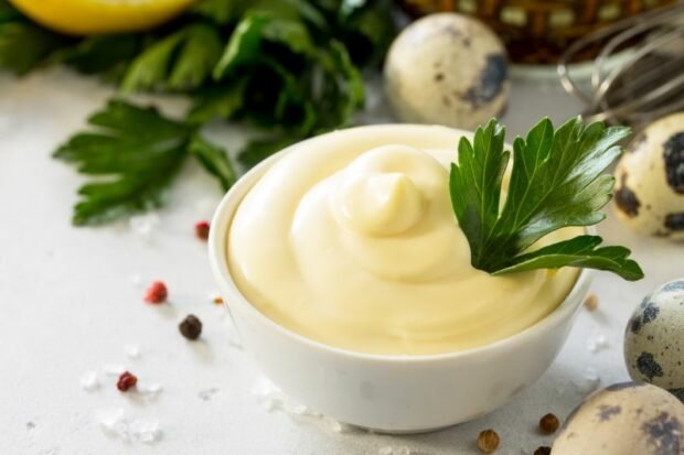 Homemade mayonnaise with quail eggs 