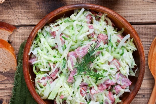 Salad with cabbage and smoked sausage