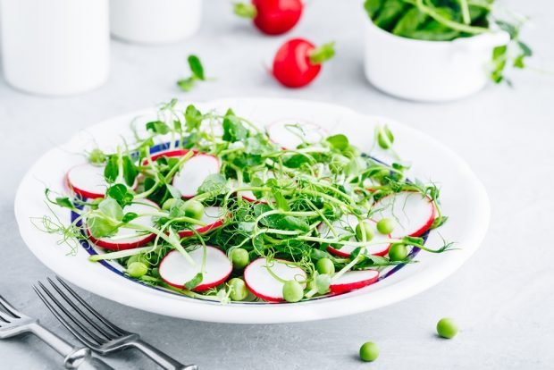 Salad with radish, green peas and sprouts