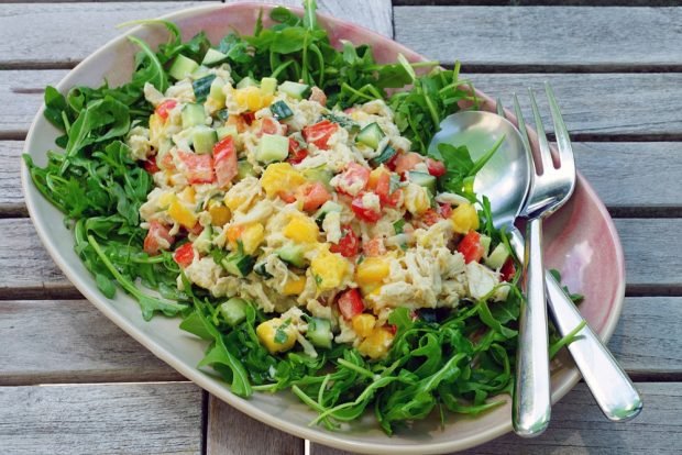 Salad with vegetables and crab meat – a simple and delicious recipe, how to cook step by step