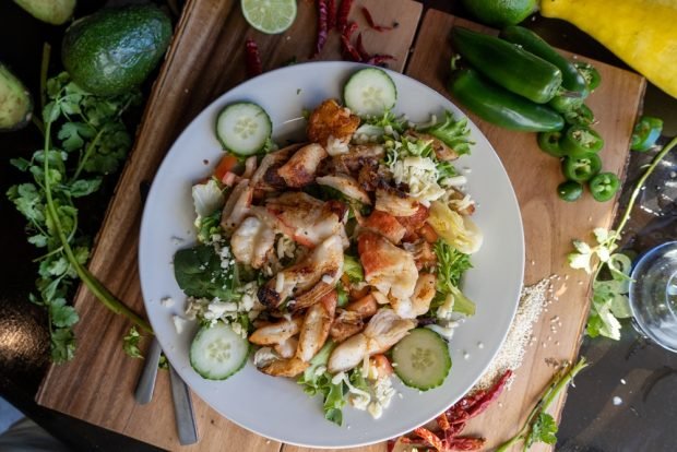 Salad with cucumbers and crab meat 