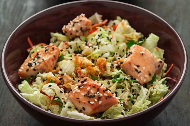 Salad of Peking cabbage and red fish