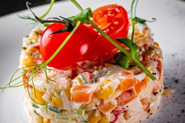 Crab salad with carrots and cherry – a simple and delicious recipe, how to cook step by step