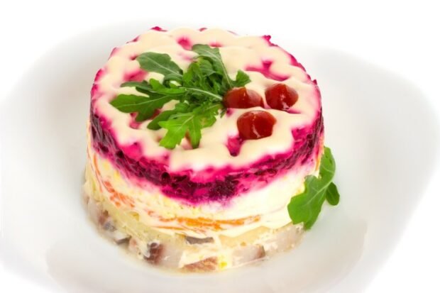 Salad with herring and mackerel under a fur coat 