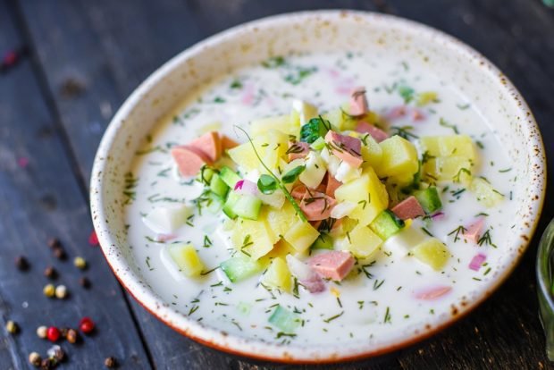 Okroshka with milk and sour cream is a simple and delicious recipe, how to cook step by step