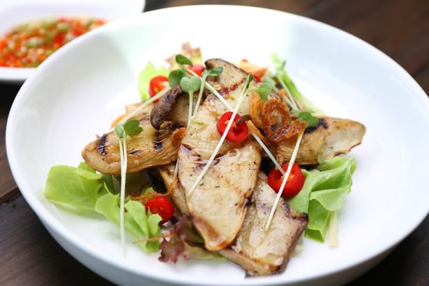 Salad with fried mushrooms eringami