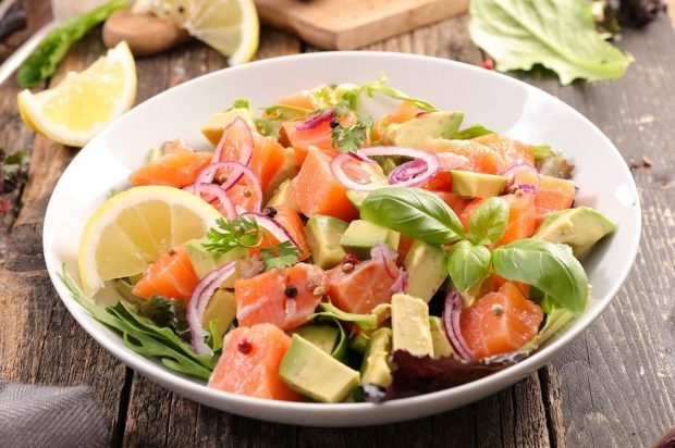 Salad of red fish, avocado and pickled onion – a simple and delicious recipe, how to cook step by step