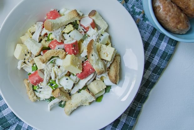 Crab salad with chicken and cheese