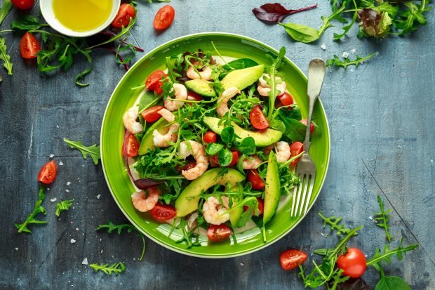 Classic salad with shrimp and avocado