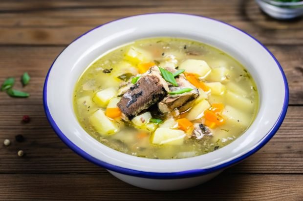 Fish soup from river fish on chicken broth