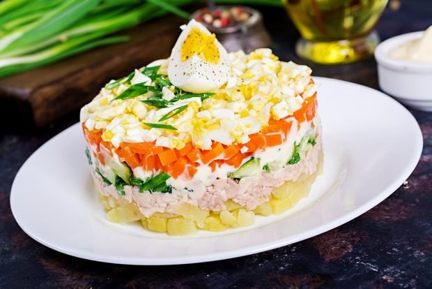 Puff salad with cod liver and carrots – a simple and delicious recipe, how to cook step by step