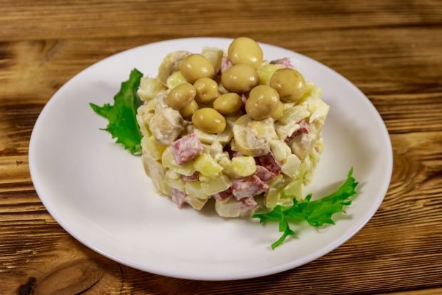 Salad with mushrooms and sausage