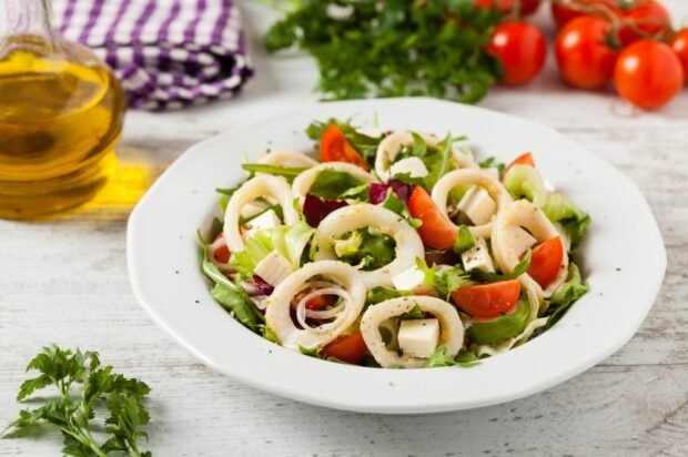 Salad with squid, tomatoes and herbs – a simple and delicious recipe, how to cook step by step