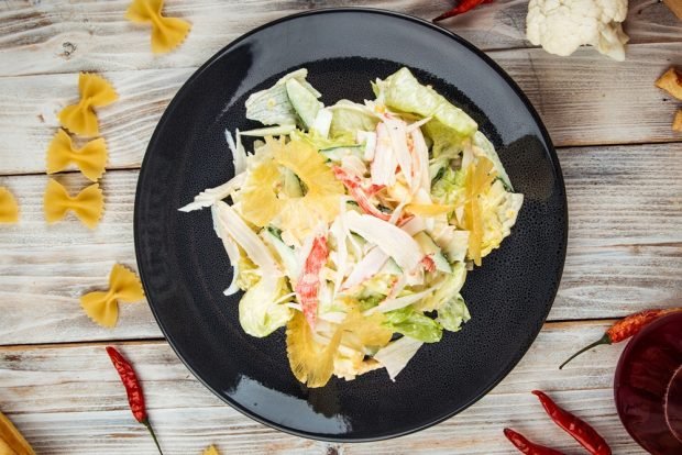 Salad with crab sticks and dried pineapples – a simple and delicious recipe, how to cook step by step