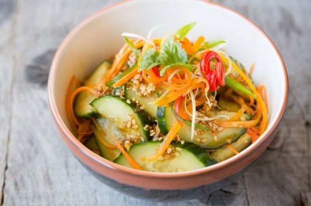 Asian salad of cucumbers and Korean carrots – a simple and delicious recipe, how to cook step by step