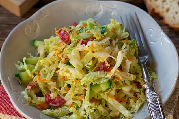 Cabbage salad with smoked sausage