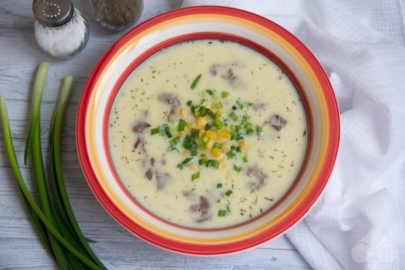 Creamy corn soup with beef: photo of recipe preparation, step 9