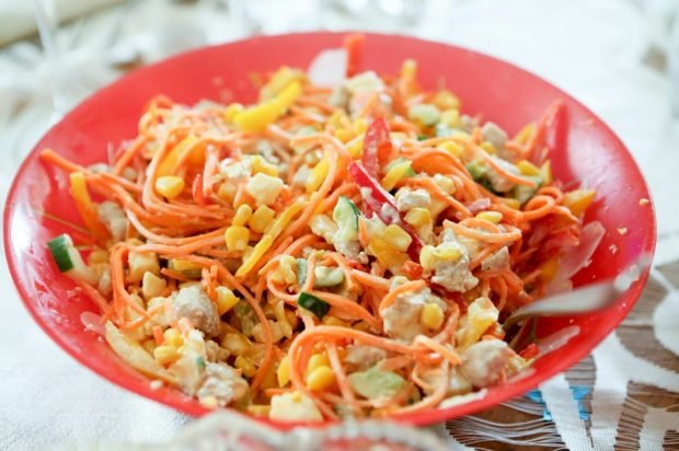 Salad of chicken, Korean carrots and fresh vegetables – a simple and delicious recipe, how to cook step by step