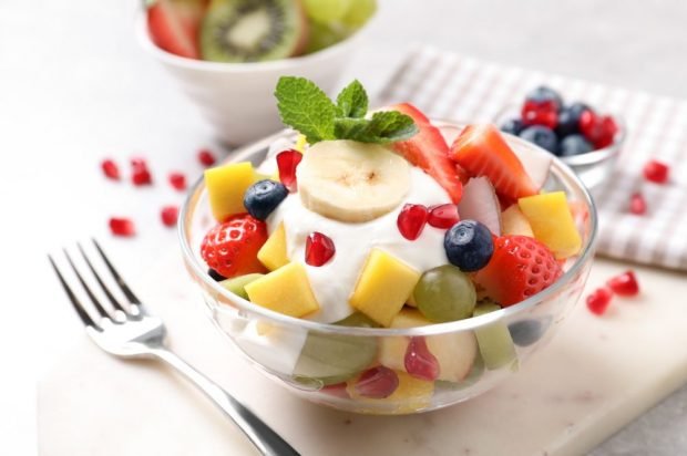 Fruit salad with coconut and whipped cream is a simple and delicious recipe for how to cook step by step