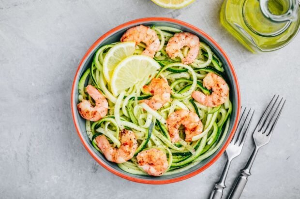 Salad of pickled zucchini and shrimp