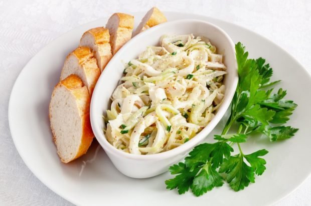 Salad with squid, cabbage and cucumbers