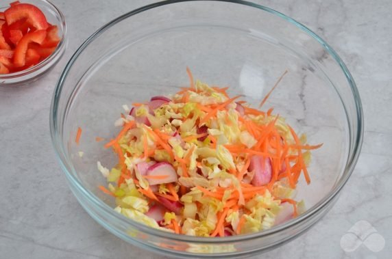 Peking Cabbage Salad with bell pepper and carrots: photo of recipe preparation, step 4